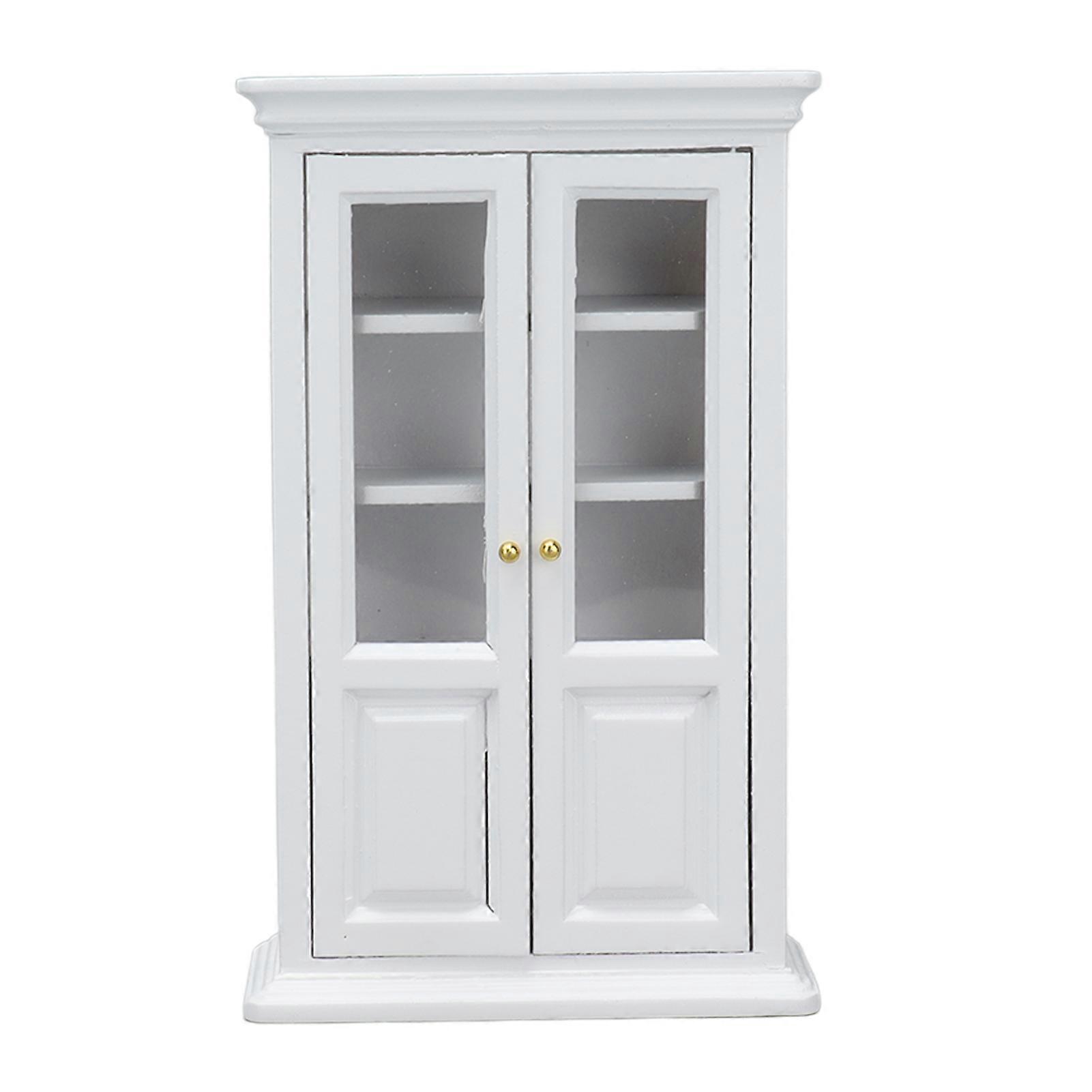 1:12 Dollhouse Miniature Bookshelf Cabinet Mini Wooden Dollhouse Decoration Furniture for Living Room Study RoomWhite