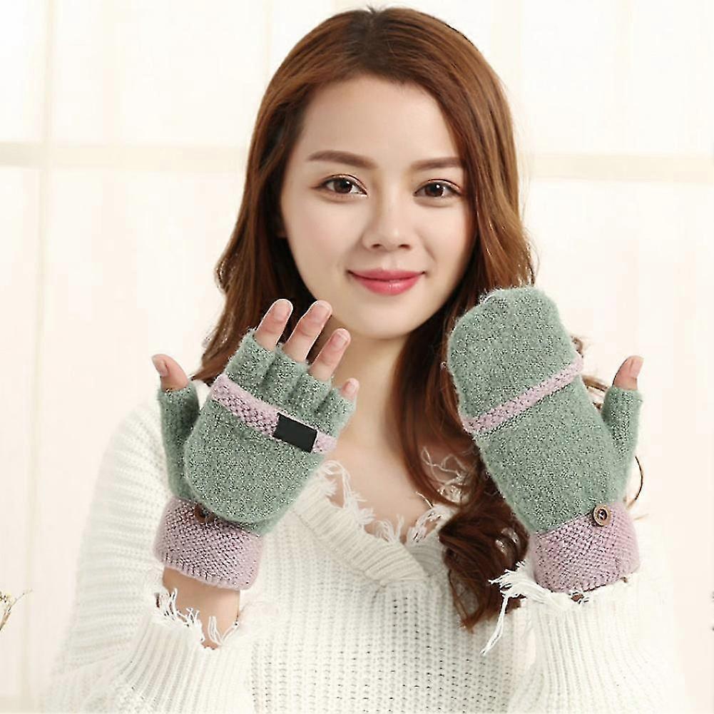 Womens Cute Soft Colorful Warm Half Finger Gloves Flip Cover For Winter Ladies