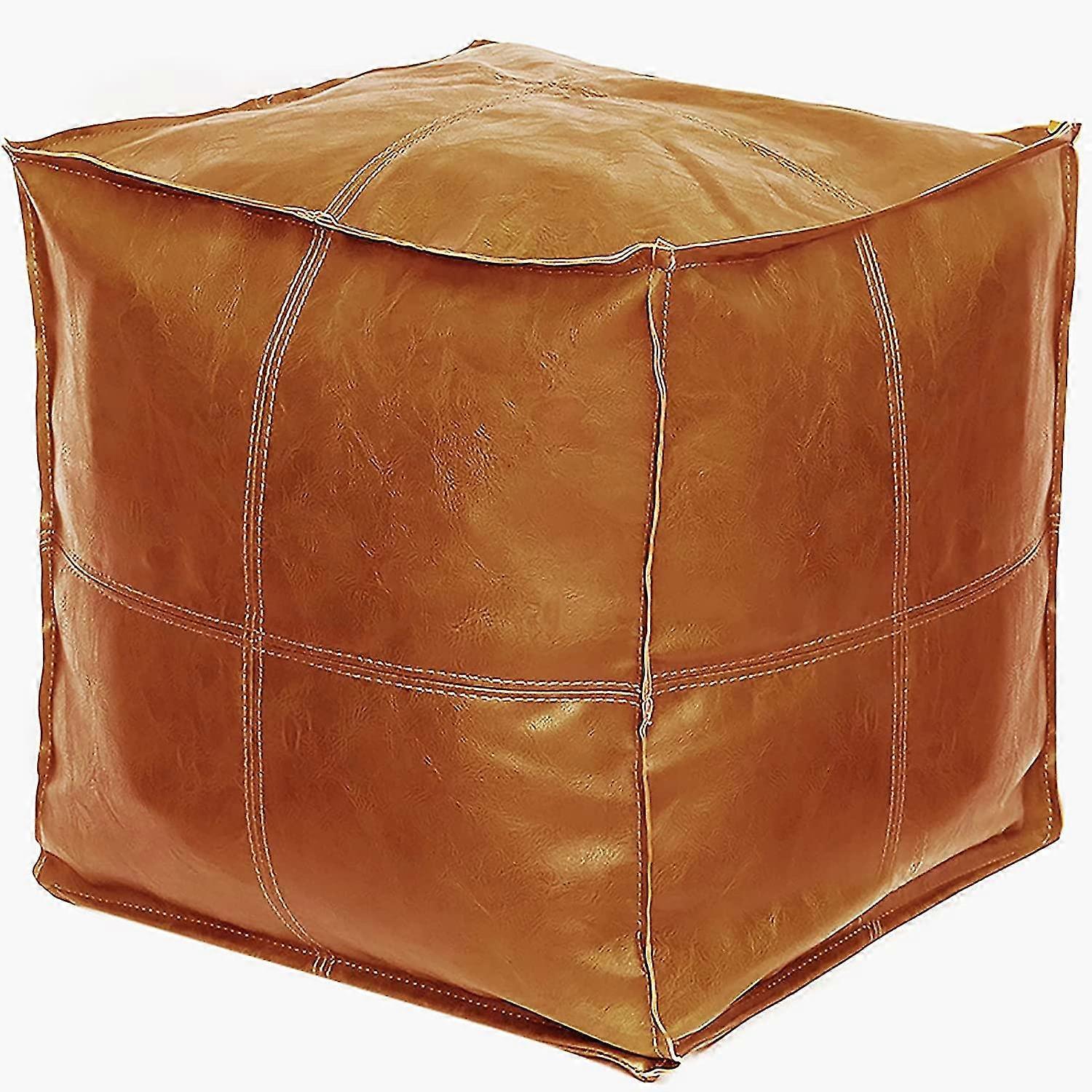 Unstuffed Square Leather Pouf, Orange-45"x45"x45"