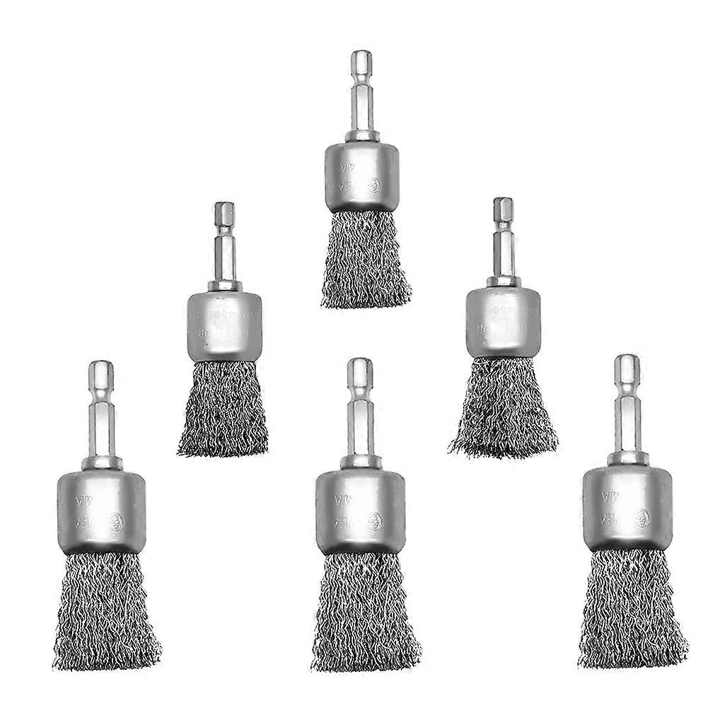 6 Pack Wire Brush Wheel for Drill 1-Inch Crimped End Wire Brushes 1/4Inch Hex for Paint-Surface and