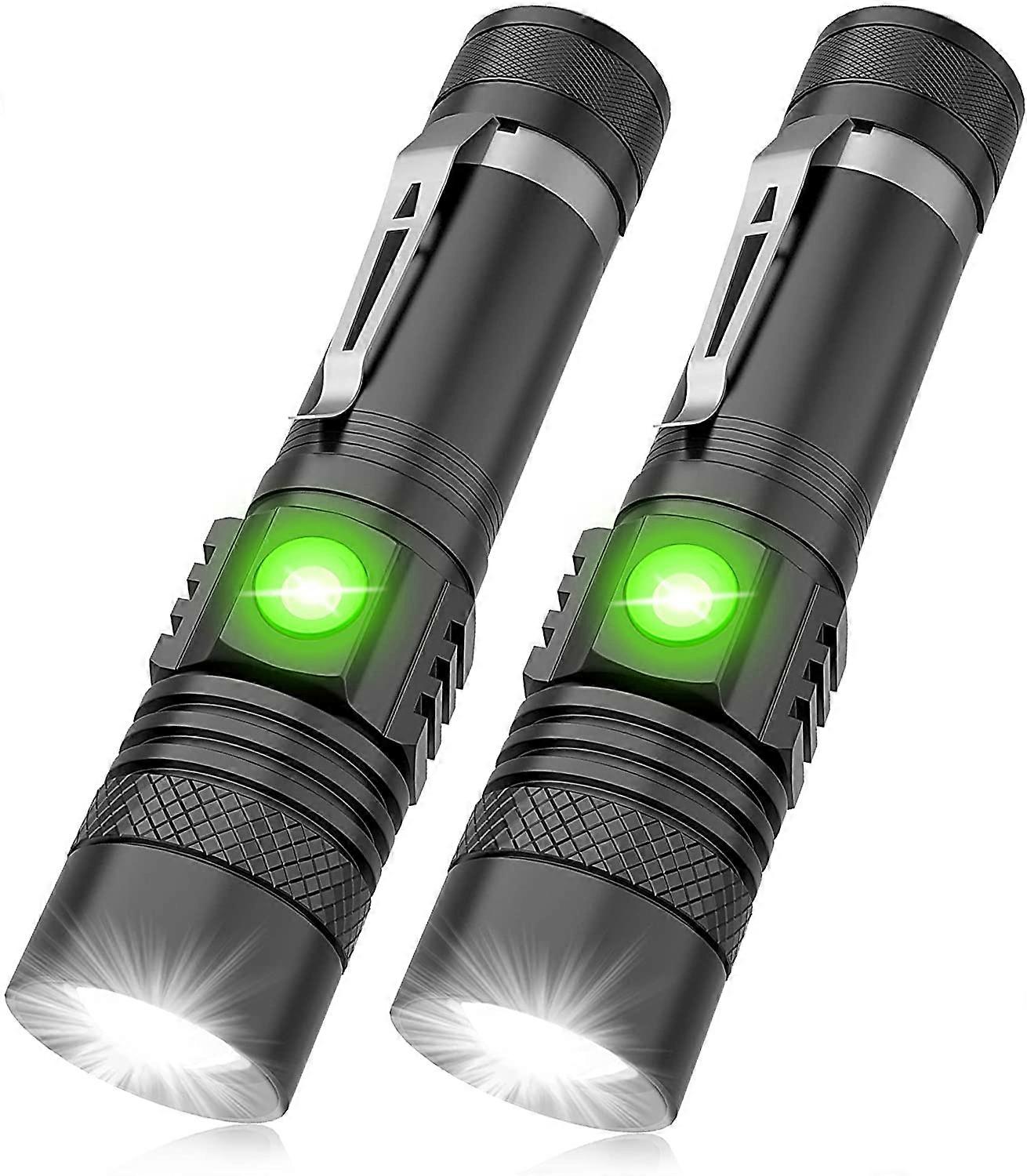 LED Torch Rechargeable,  Torch Super Bright USB Rechargeable Torch Flashlight, Zoomable, Water Resistant, Small Pocket Torch for Camping Hiking(2pcs-B