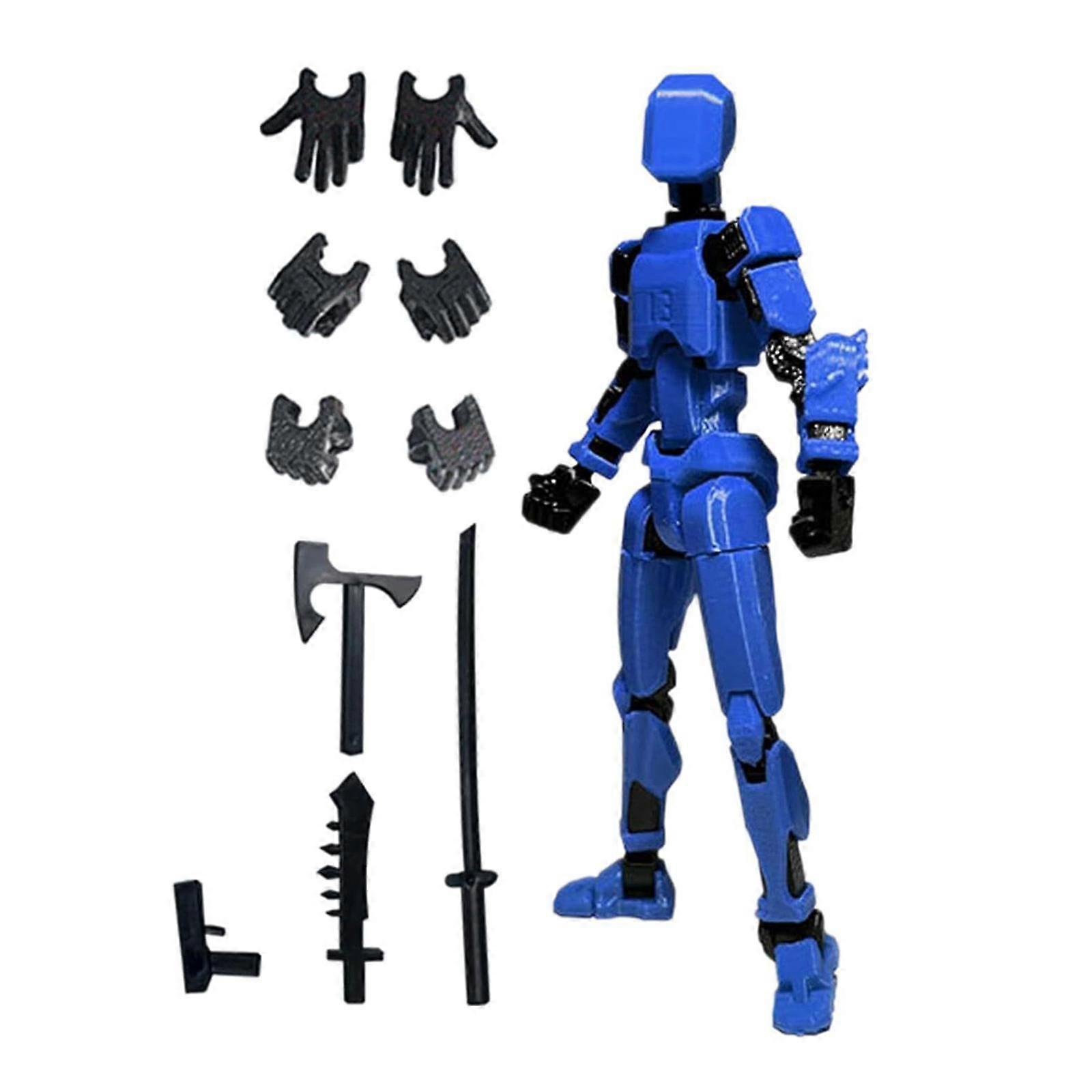 3D Printed Multi Jointed Movable Male Action Figure for Collection Role Play blue and black