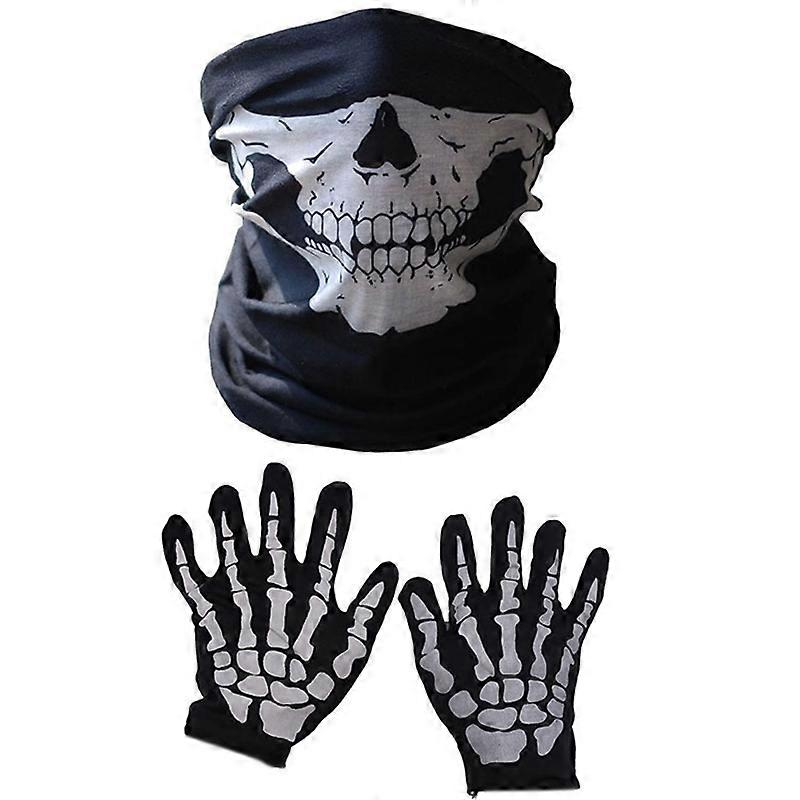 Mask Scary Skull Chin Mask Skeleton Ghost Gloves for Performances, Parties, Dress Up, Festivals (3