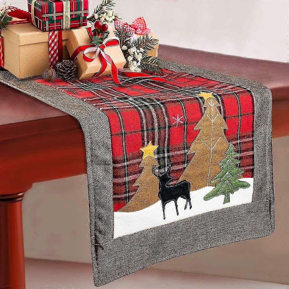 Christmas Table Runner, Cotton & Linen Table Runner Tabletop Collection Plaid Hemstitch Christmas Runner