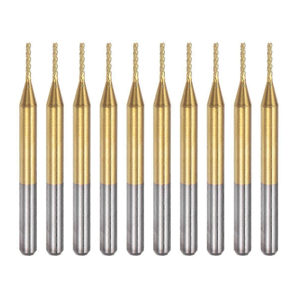 10pcs Titanium Coat Carbide End Mill Engraving Milling Cutter Cnc Router Bits For Pcb Machine, 1/8 Inch Shank 0.9mm