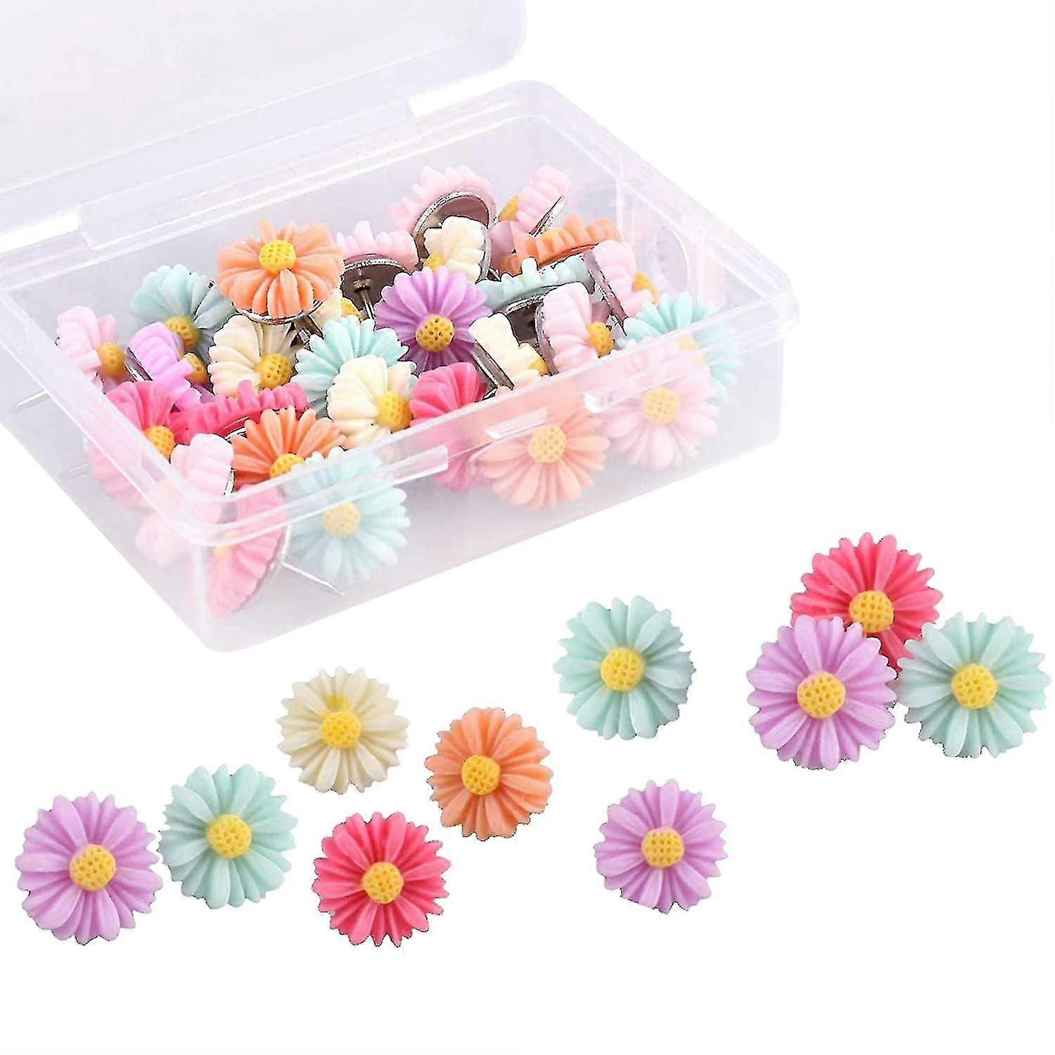 30pcs Floret Push Pins, Colored Floral Suitable For Photo Walls,whiteboards, Cork Boards, Maps, Bul