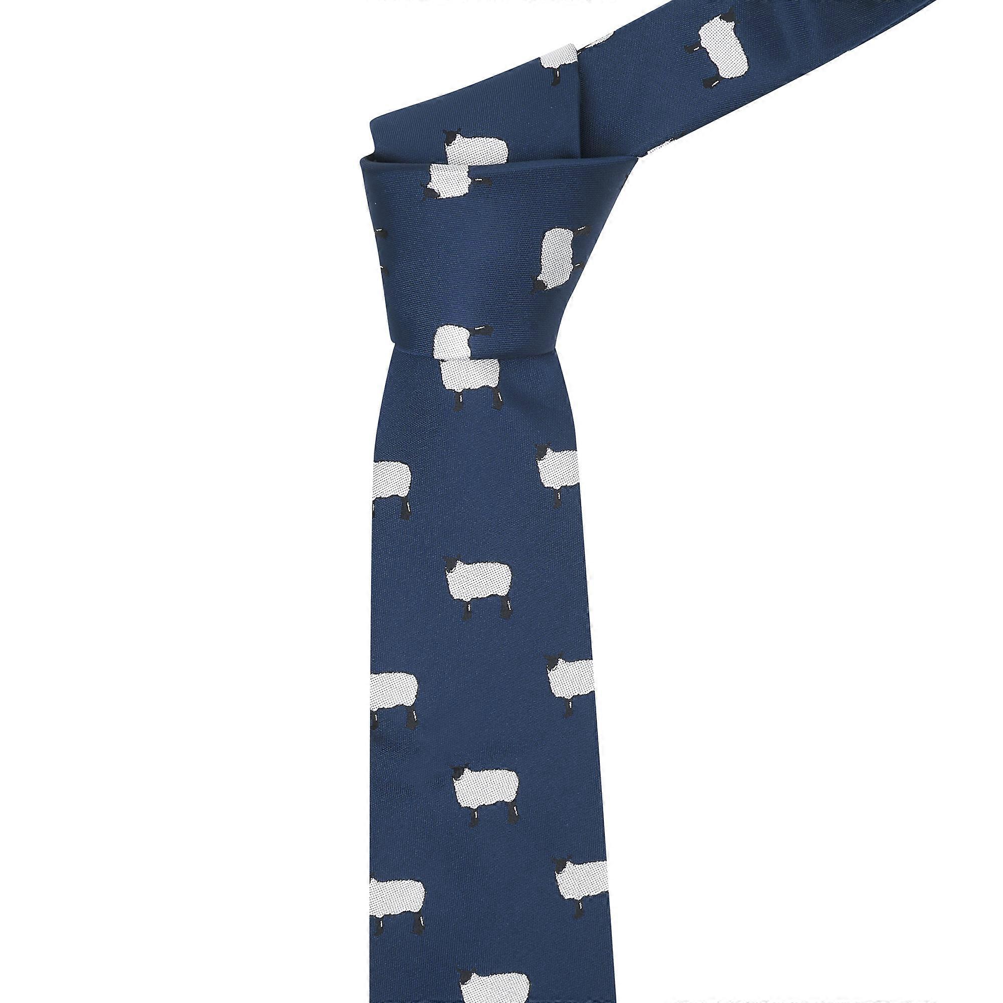 Navy Blue Sheep Embroidered Tie