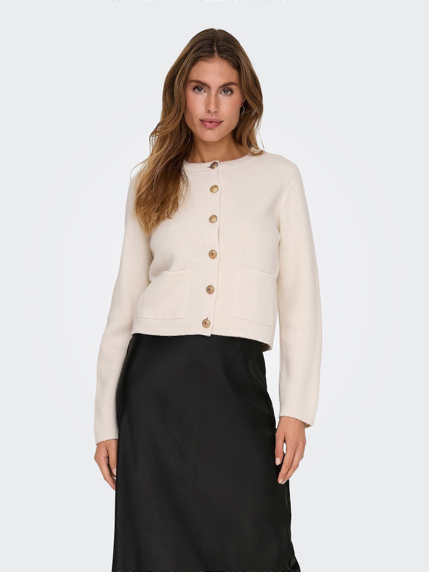 JDY Women's Round Neck Button Front Knit Slim Fit Versatile Comfortable Cardigan