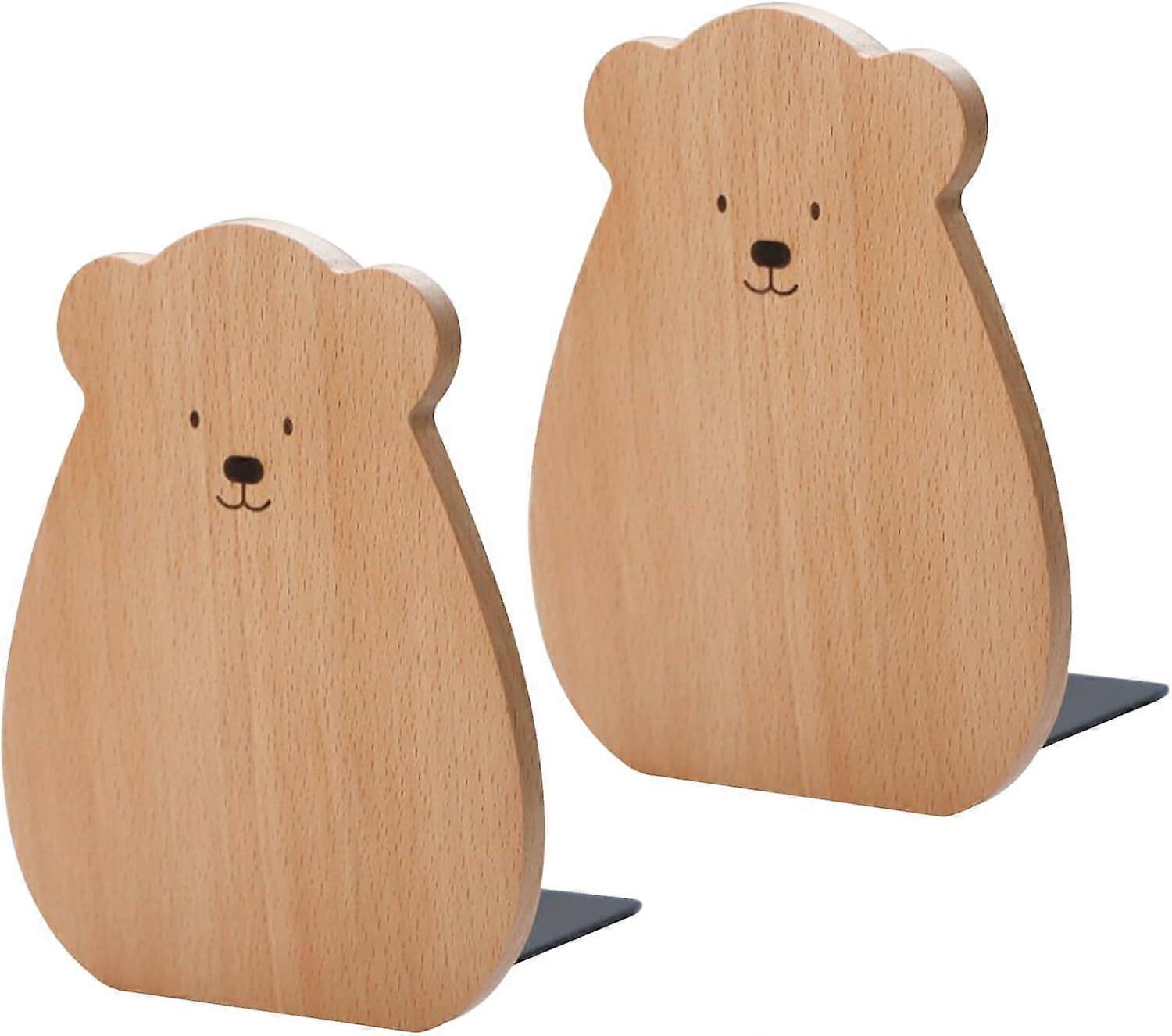 2PCS 12x15cm Bookends, Beech Bookends Holder for Shelves, Non-Slip Book Storage Rack, Book Shelf Support for Home, Office