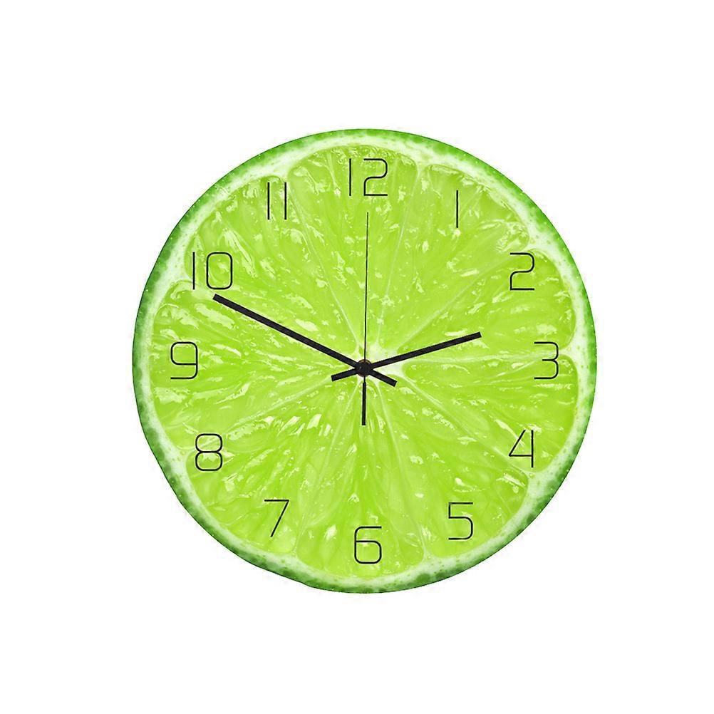 Creative Acrylic Clock Lime Pattern UV Printed Wall Clock Household Bedroom Hanging Bar Decor without Battery
