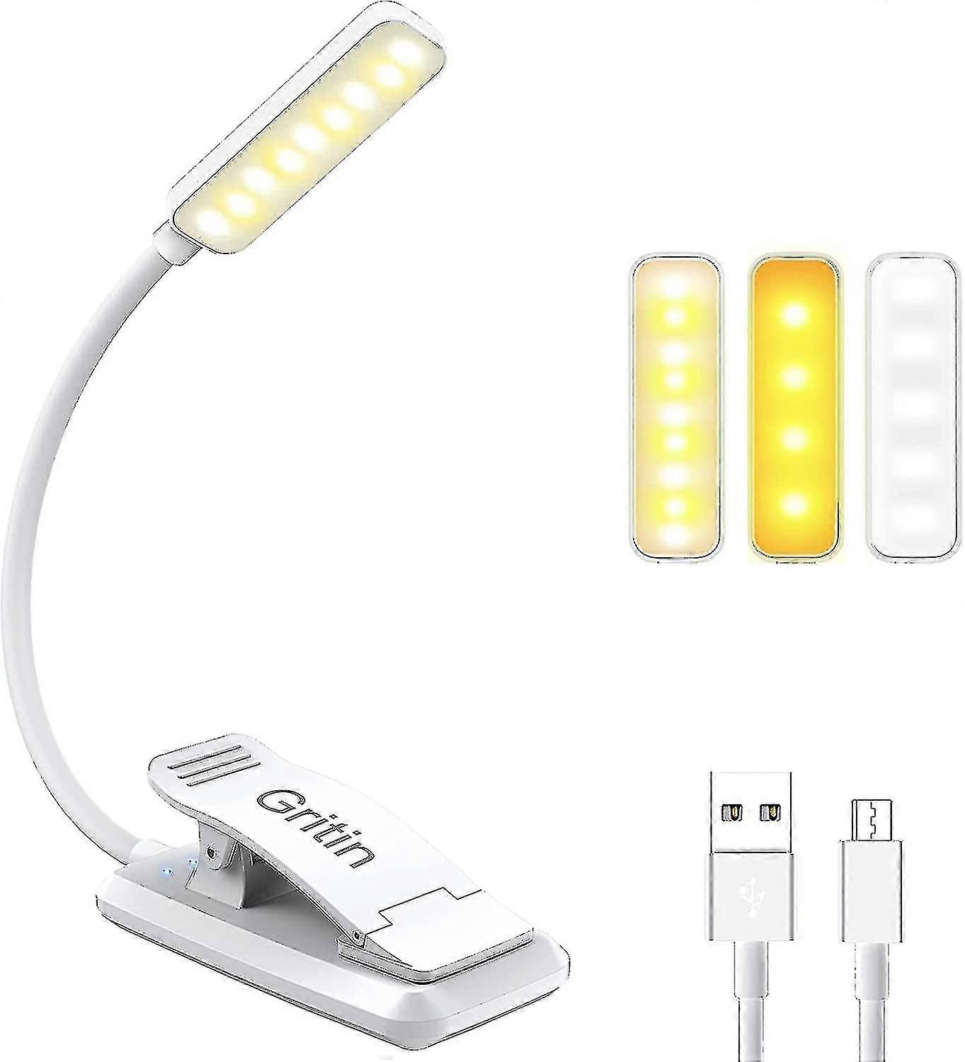 2024 New Reading Lamp Book Clamp, Gritin Book Lamp With 9 Leds, 3 Color Temperature Modes, Stepless Brightness Clamp Lamp, Usb Rechargeable Clamp Ligh