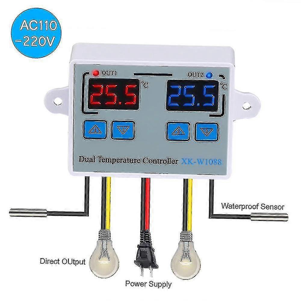 Dual Digital Thermostat Temperature Controller Two Relay Output Thermoregulator For Incubator Heating Cooling Xk-w1088