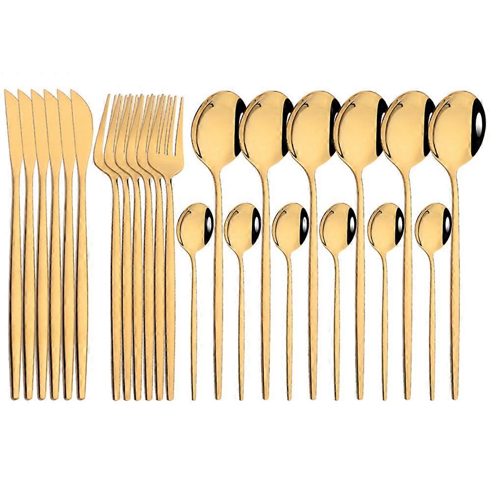 24Pcs Stainless Steel Tableware Knife Fork Tea Spoon Upscale Dinnerware Gift