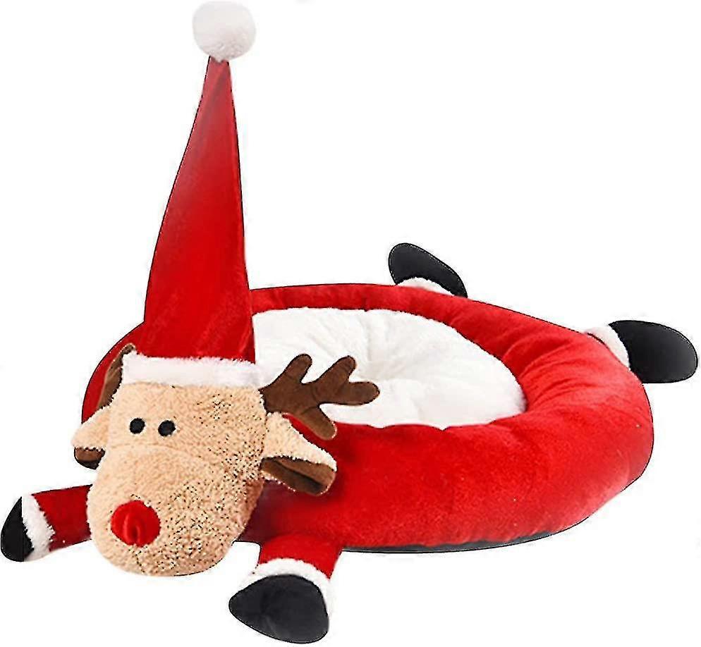 Cat Nest Half Closed Christmas Elk Cartoon Shape Soft Warm Winter Dog Bed