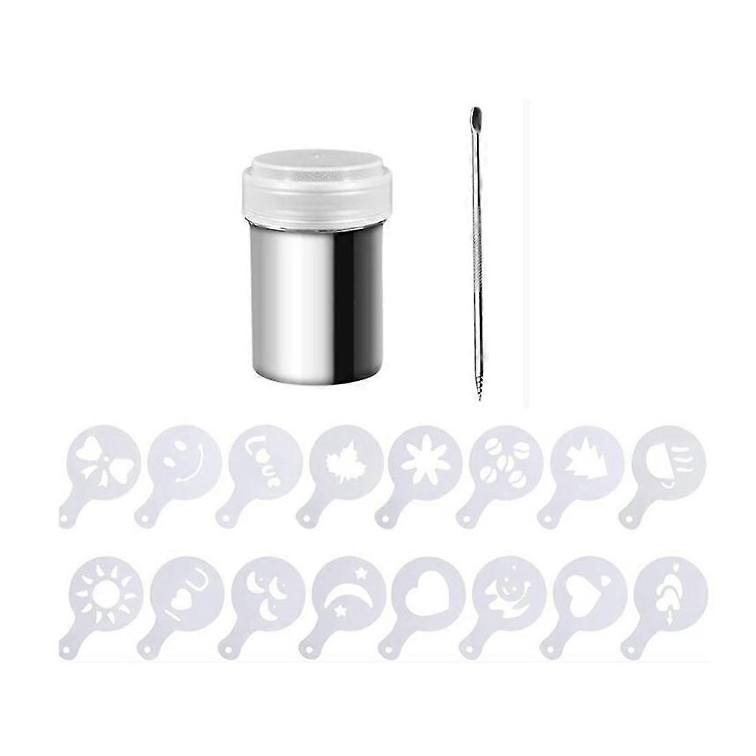 Cocoa Shaker,coffee Shaker 16 Pcs Coffee Cappuccino Stencils & Barista Pen For Cappuccino Sugar Lat