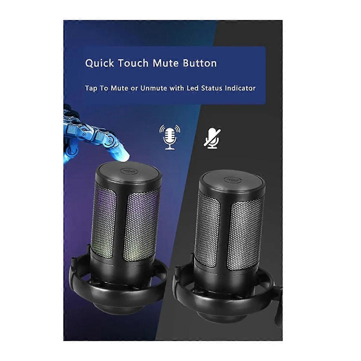 RGB Condenser Gaming Microphone for PC with USB Pop-Filter Shock Mount Gain Control for Recording L
