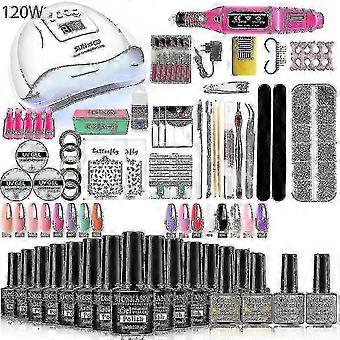 Nail Gel Kit Professional Nail Set With 120w/54w Uv Nail Lamp And Nail Drill Compatible All Drying Gel Nail Polish Manicure Set-ZZY