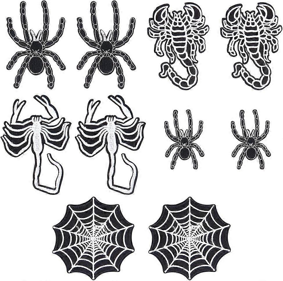 10 Pcs 5 Style Spider Embroidered Applique Patches Spider/Scorpion/Web Pattern Patches Iron on/Sew on Embroidery Cloth Patches for Backpacks Jeans Jac