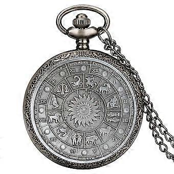 12 Constelaciones Tema de Moneda Conmemorativa Hombre Cuarzo Grande Bolsillo Fob Relojes Cadena Delgada Pegamento Ping Color Superficie Reloj Único