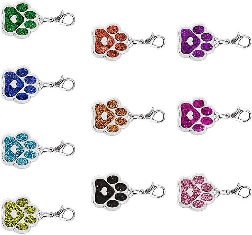 10 Pack Colorful Enamel Dog Cat Kitten Paw Charms Charms with Zipper Closure for Key Rings