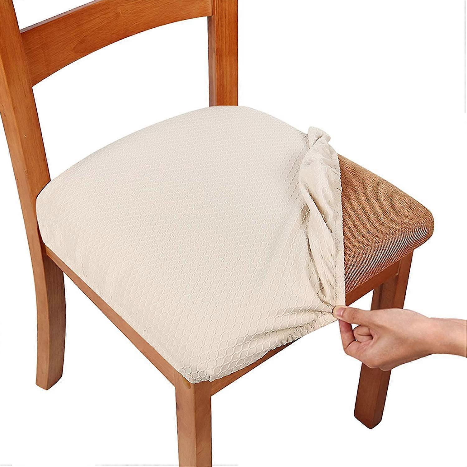 Stretch Jacquard Τραπεζαρία Καρέκλα Καλύμματα Καθισμάτων, Αφαιρούμενο Πλένεται Anti-Dust Τραπεζαρία Καρέκλα Κάθισμα Μαξιλάρι Slipcovers με γραβάτες-6pcs, Μπεζ