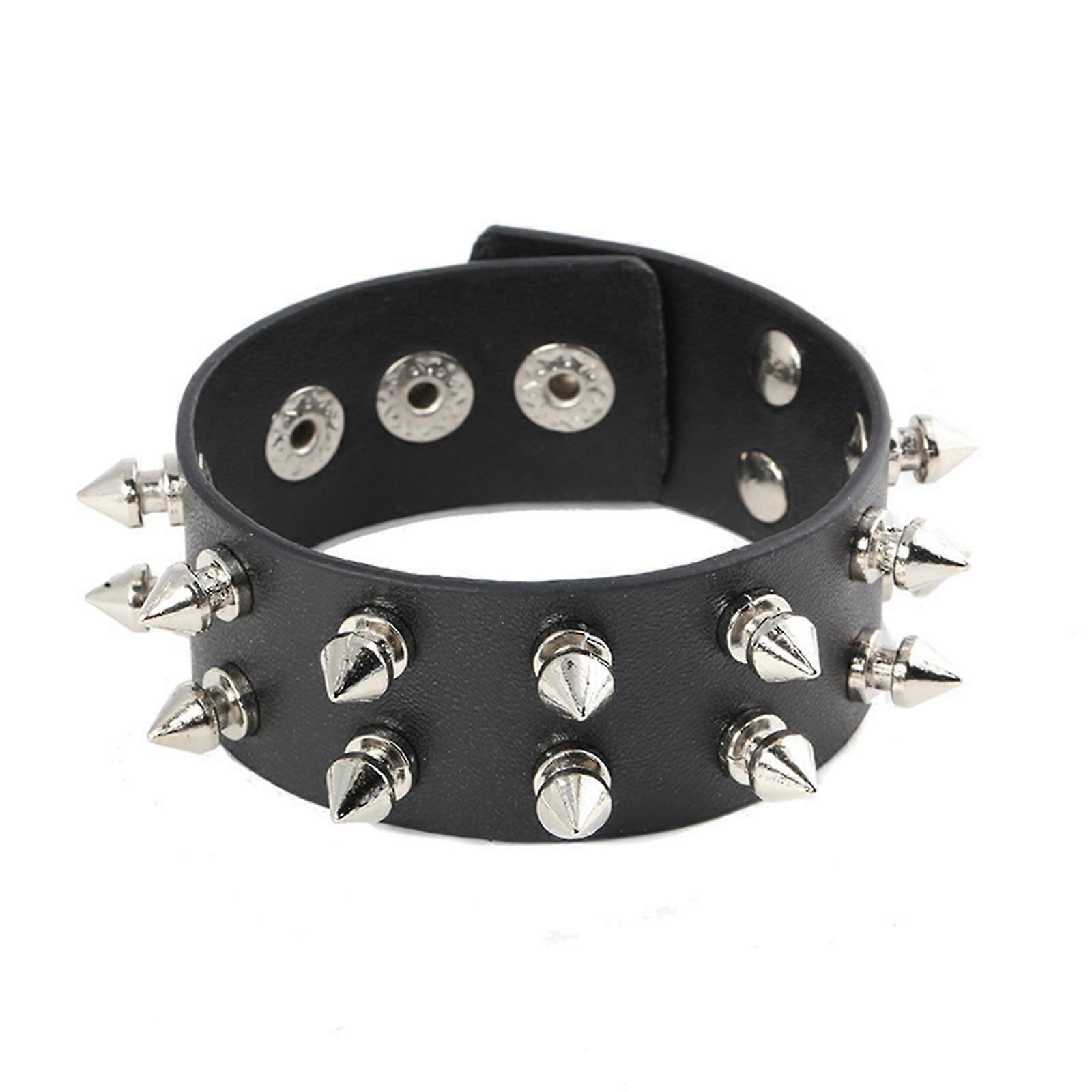 Punk Goth Bracelet for Women Men Leather Spike Rivets Metal - Main Image