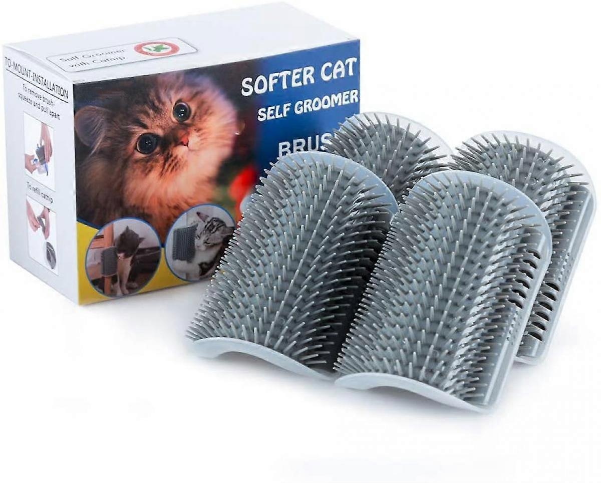 Cat Self Groomer with Catnip Pouch,Cats Corner Massage Comb Grooming Brush Tool for Kitten Puppy 4 Pack Gray