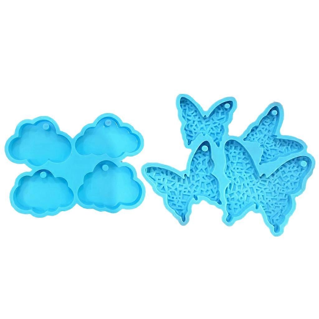2 Pcs Clouds Butterflies Keychain Silicone Epoxy Molds DIY Ornaments Pendant