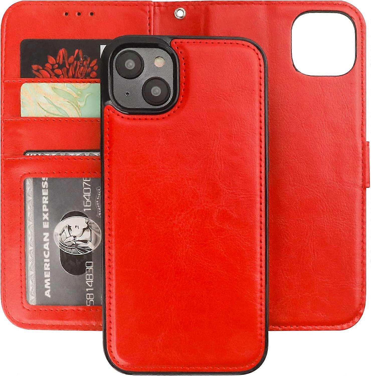 Detachable Wallet Case for iPhone 14 Plus RFID Blocking Card Slots Holder Premium PU Leather Magnetic Kickstand Shockproof Wrist Strap Removable Flip 