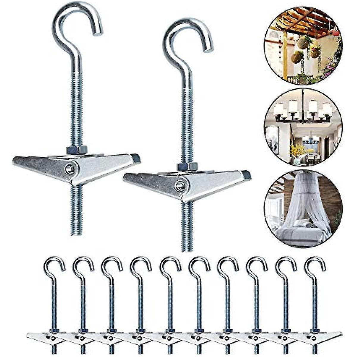 12Pcs Ceiling Hooks M5/90mm Carbon Steel Ceiling Mount Hook Spring Toggle Wing Bolts Ceiling Hooks