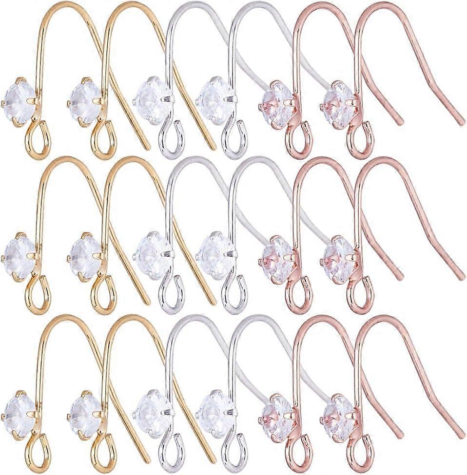 1 Box 36Pcs Rhinestone Earring Hooks Earring Fish Hooks Ear Wires Fish Hooks Crystal Cubic Zirconia Earring Findings Ear Wire Hooks for Jewelry Making