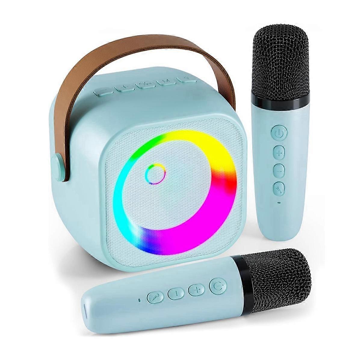 Karaoke Machine, Portable Bluetooth Speaker with 2 Wireless Microphones, Karaoke Toys Gift Toys (Blue)