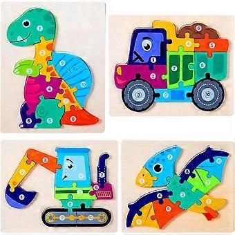 Wooden Puzzles Dinosaur Animals Jigsaws puzzle Toys for Kids 3 Year Old 4 Pack ShapeEducational Games for Girls Boys ChildrenB
