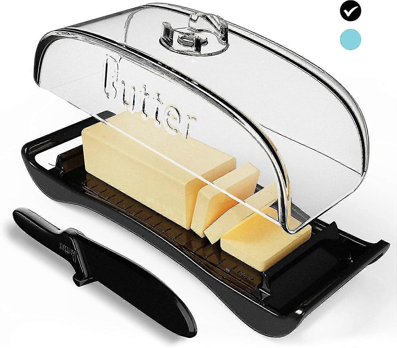 Butter Dish With Lid And Knife, Bpa-free Plastic Butter Container For Countertop, Easy Grip Handles