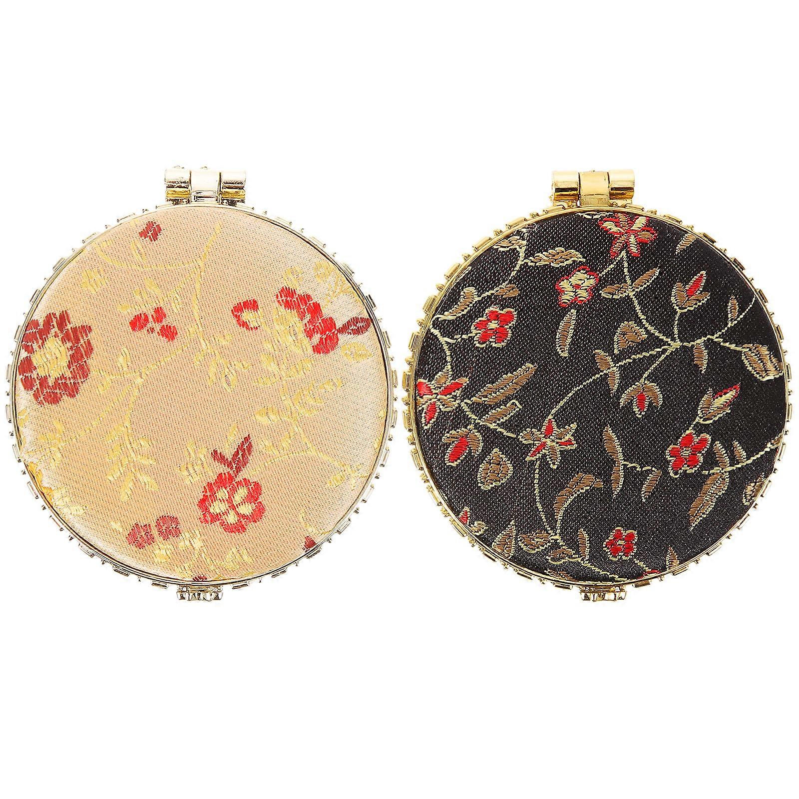 2pcs Foldable Compact Mirror Double Side Mirror Brocade Makeup Mirror Compact Mirror Random Style
