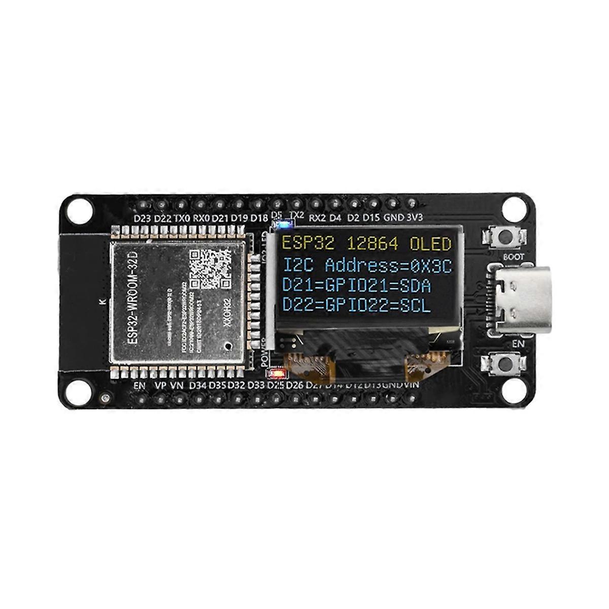 Placa de desenvolvimento Bluetooth ESP32 ESP-WROOM-32D WIFI CH340 com tela OLED de 0,96 polegadas, amarelo e azul, tipo C