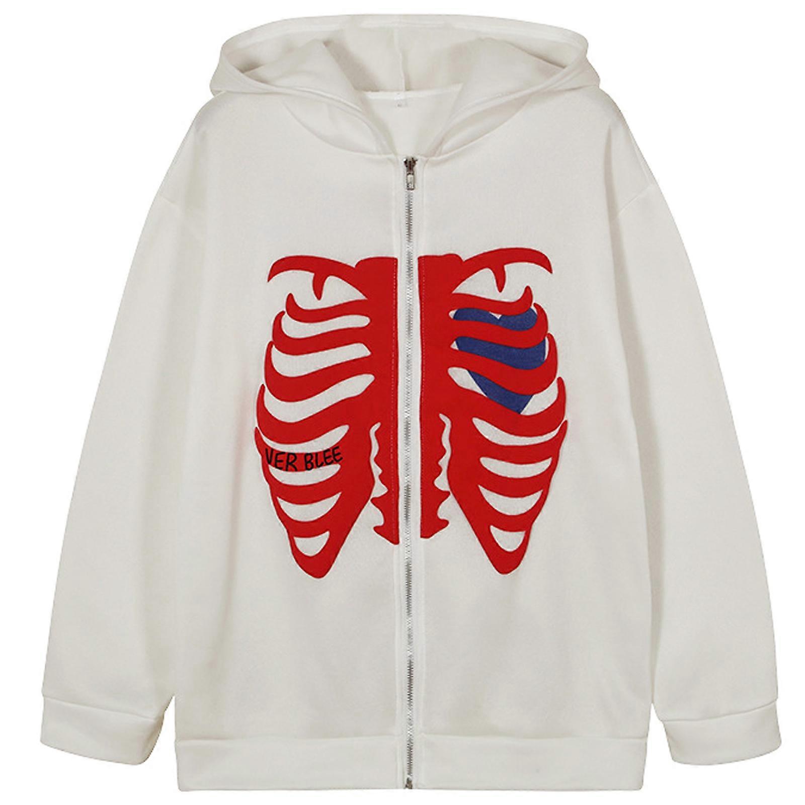 Moletom com Capuz e Zíper Streetwear Skull, Moda Feminina