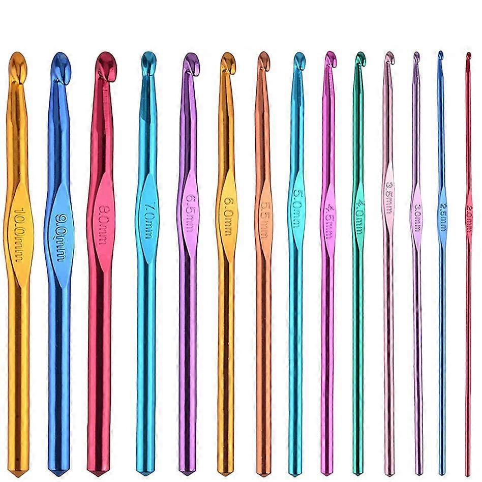 Aluminum Crochet Hooks Collection, Beginner Friendly Set With Ergonomic Soft Grip For Effortless Crafting, 14 Pcs Multicolor Including 2.0mm To 10.mm