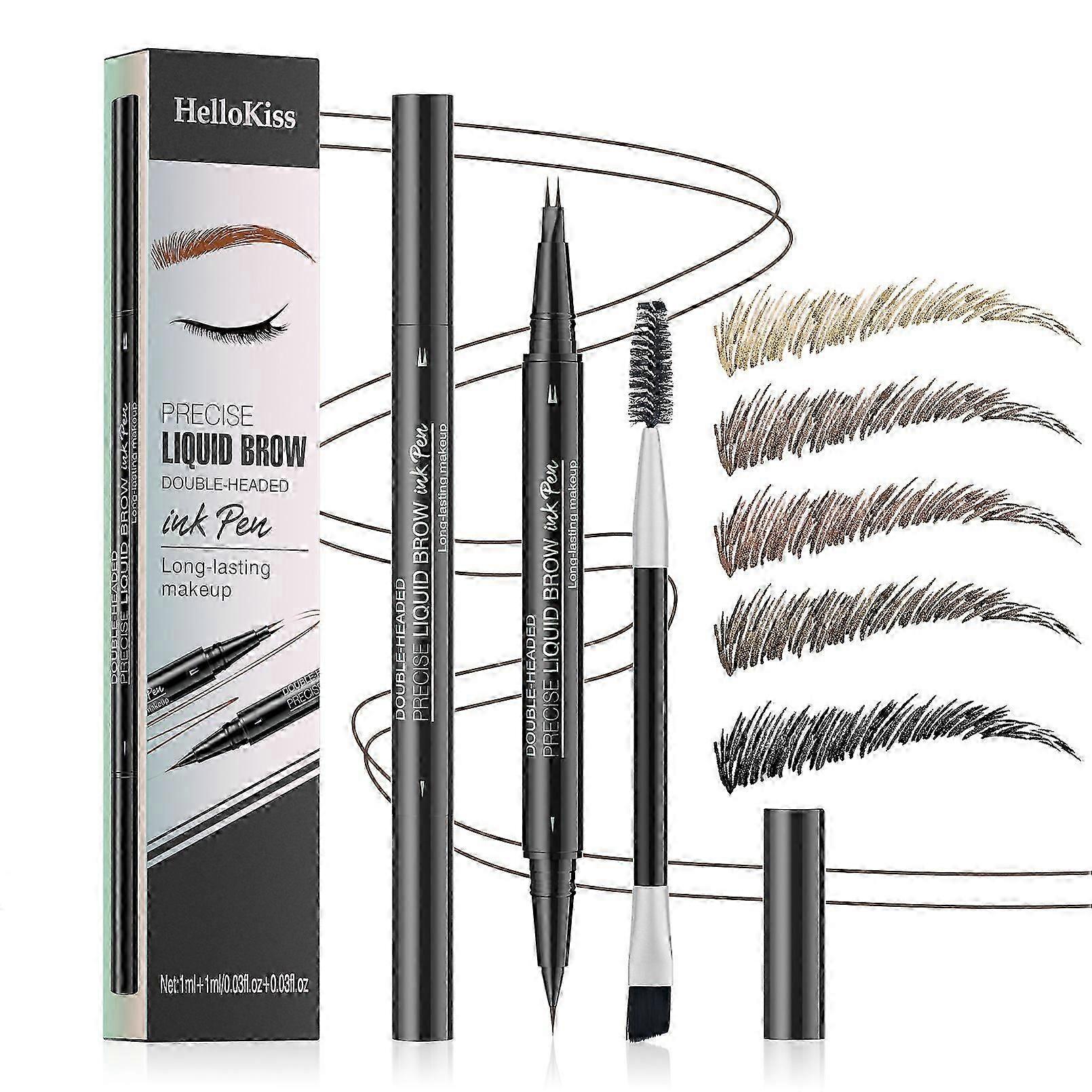 Stylo à sourcils incurvé HelloKiss - Crayon à sourcils Microblading, crayon à sourcils de tatouage 3D waterproof Hello Kiss Microblade, sourcil liquide précis à deux têtes