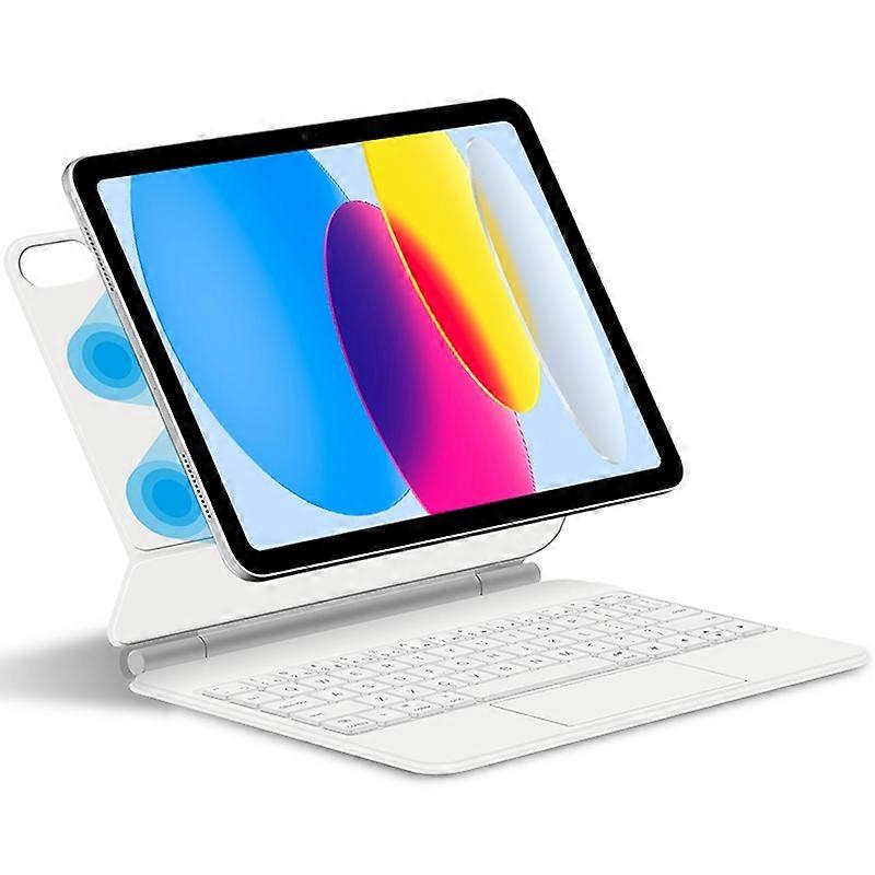 For iPad 10.9 (2022) Magnetic Floating Bluetooth Keyboard+Leather Tablet Case-White