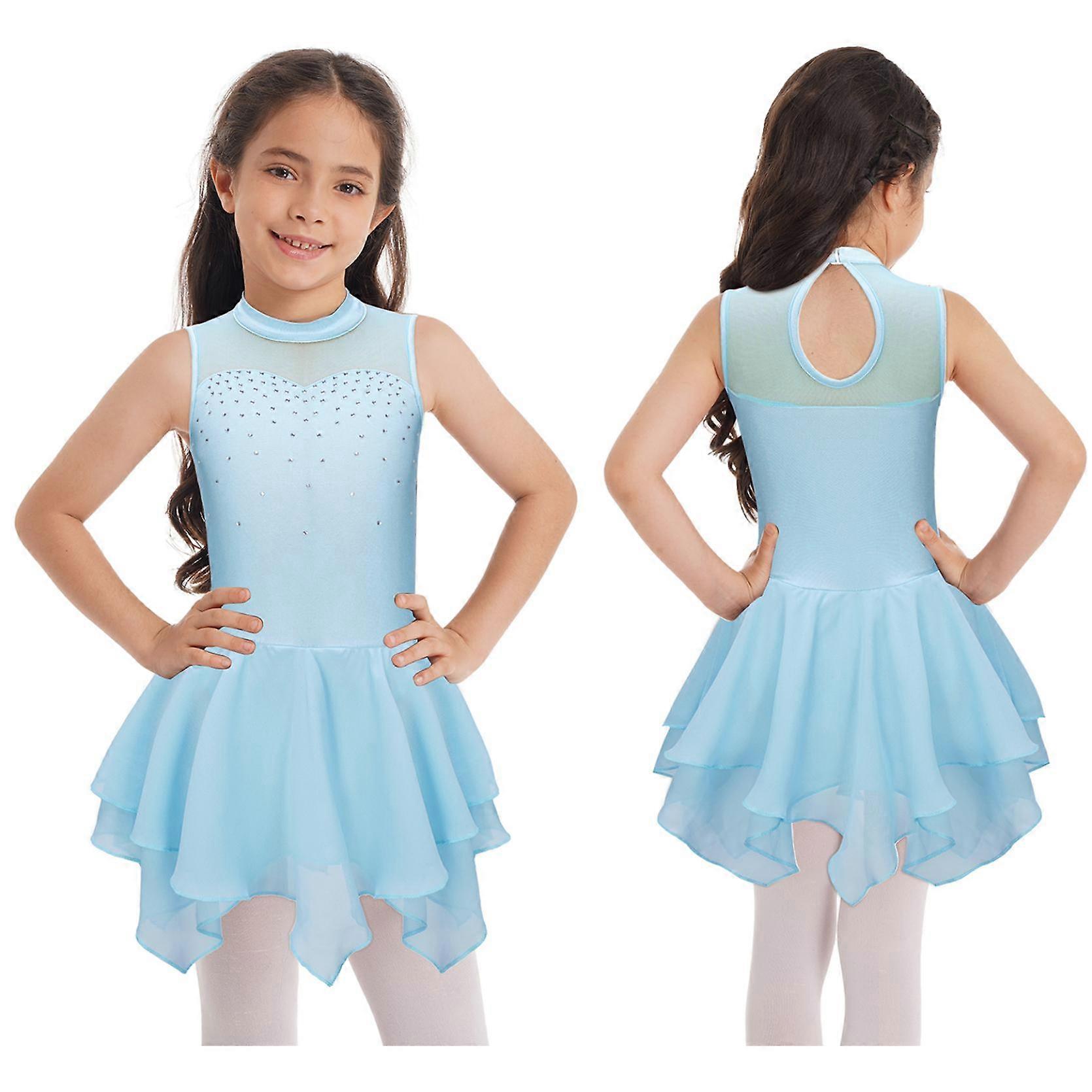Kids Girls Sleeveless Patchwork Style Hollow Back Dance Dress Figure Skating Gymnastic Costume