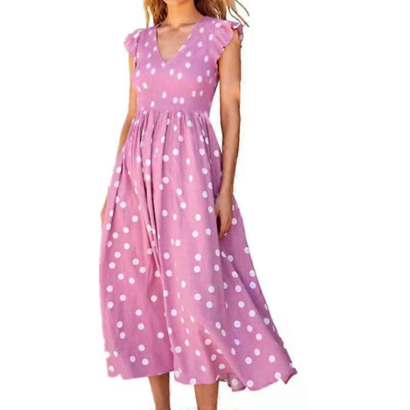 Women Sleeveless None Ankle-Length All-Season Other Polyester A-Line None V-Neck Dress Polka Dot