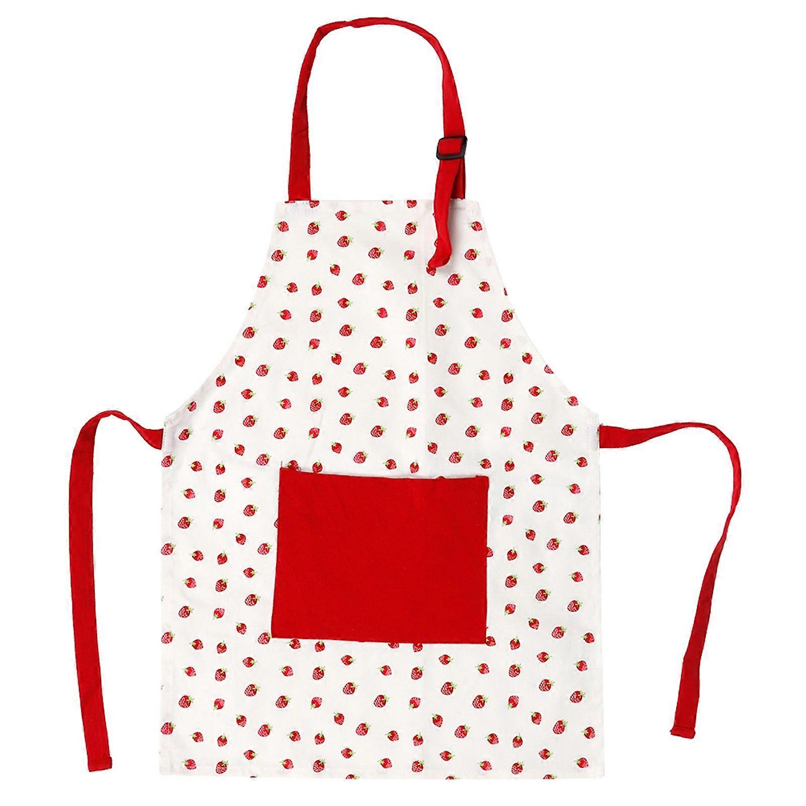 Artistic Apron for Cooking, Painting, and More, Featuring Unique Strawberry Pattern on Soft and Comfortable Cotton Canvas, Adjustable Neck and Waist,