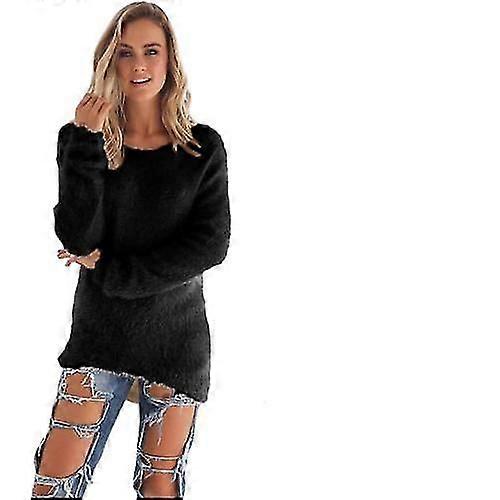Dames Wol Fluffy Pullover Sweater 4XL zwart
