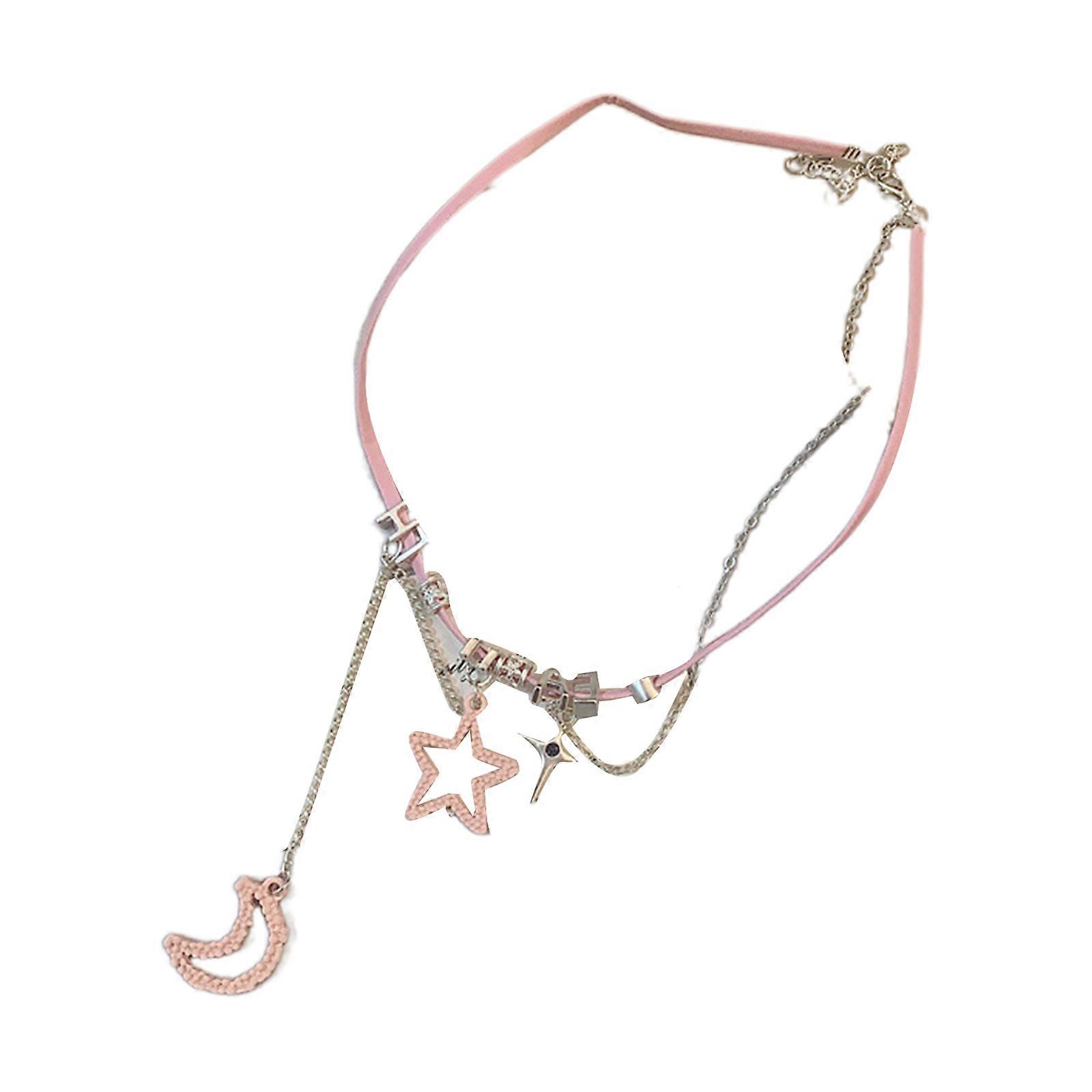 Doce Cool Star Lua Pingente Colar Tecido Corda Gargantilha Moda Clavícula Cadeia Colar Jóias Y2K Colar Colar