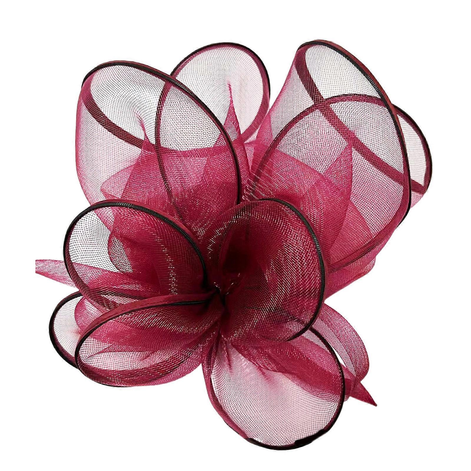 Sophisticated Flapper Fascinator With Net Flower and Secure Headband Elegant Hair Clip Headwear for Special Occasion maroon red
