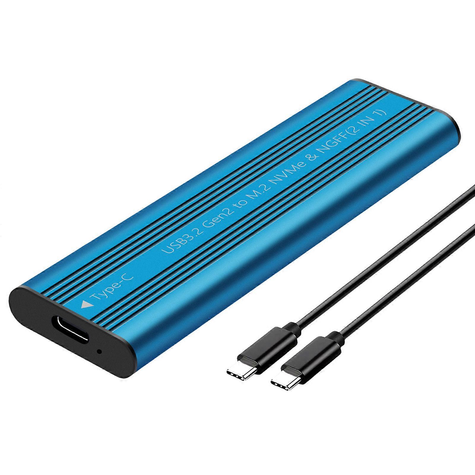 M.2 Solid Disk Gehäuse, USB3.2 USB C 20Gbps Adaptergehäuse für 2230/2242/2260/2280 Festplattenbox mit USB-Kabel Blau