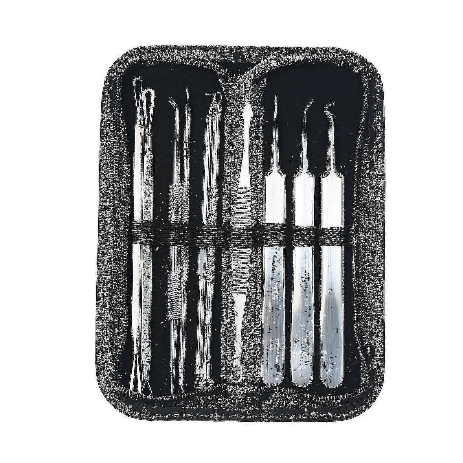 10pcs Head Remover Tool Set Comedone Extractor Straight Curved Stainless Steel Blackhead Removal Tools