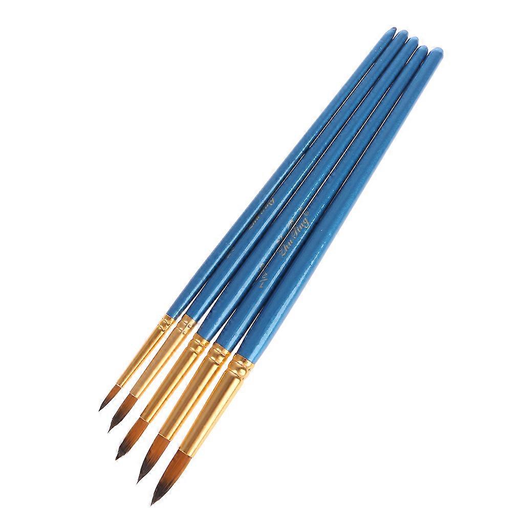 5xWatercolor Gouache Paint Brushes Round Pointed Tip Nylon Hair Set Art Supplies  Blue