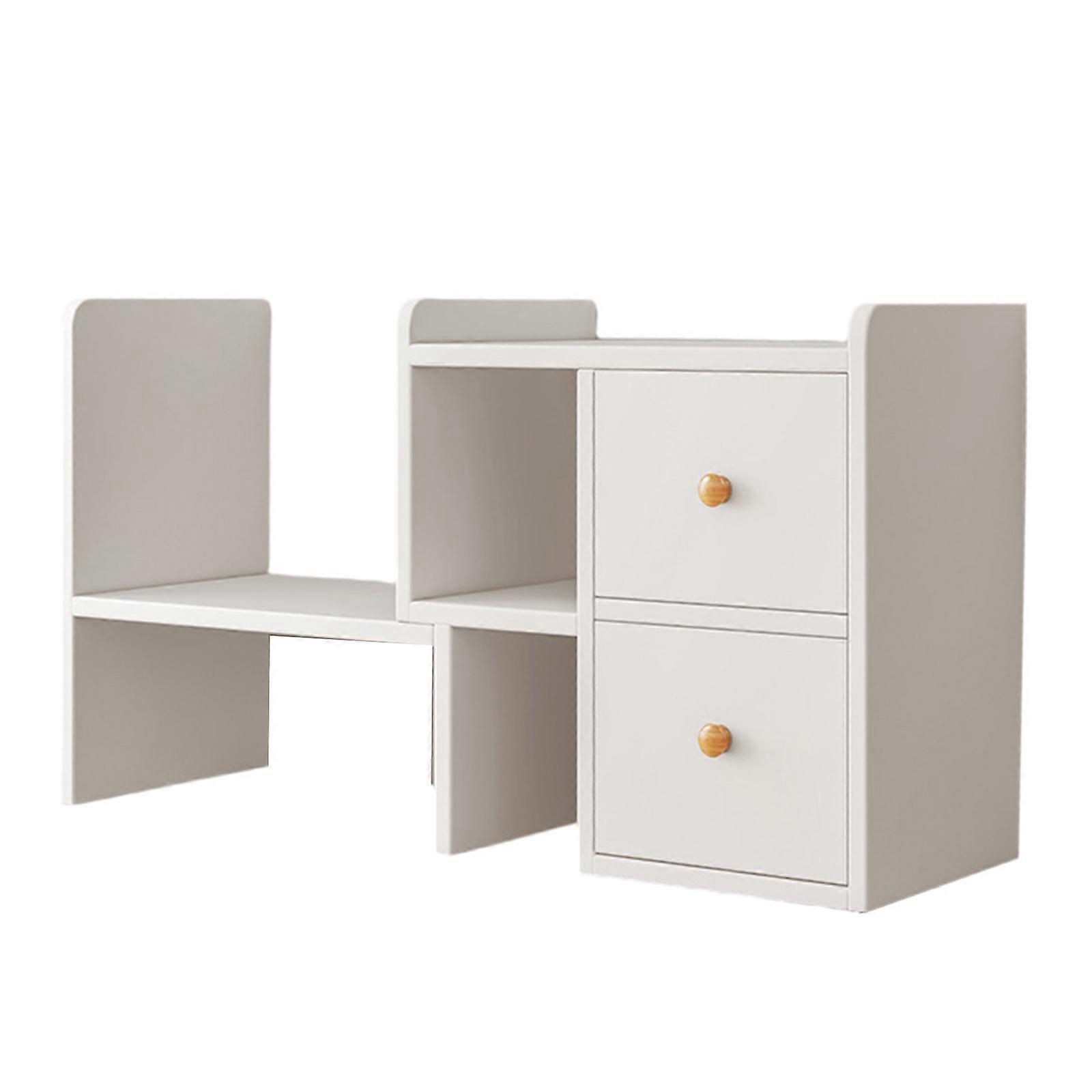 拡張可能なデスクトップの本棚ウッドは、調整可能な収納ラックを整理しますオフィスホーム用の多用途の木製ディスプレイシェルフセットウォームホワイト